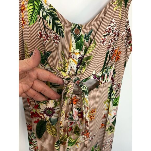 Body Glove Women's Floral Pinstriped Button Down Midi Dress Pink Size Large - Picture 5 of 7